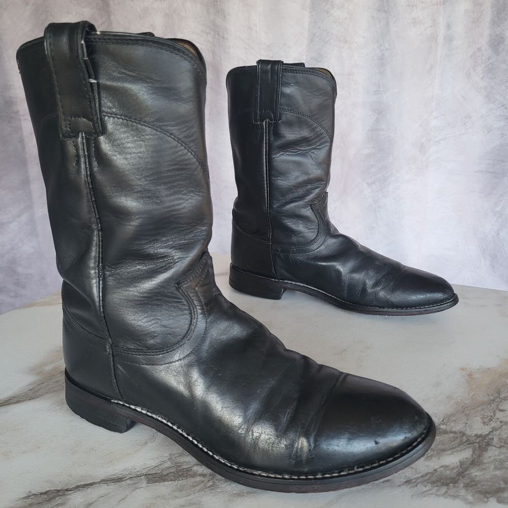 Vintage Justin USA Classic Roper Western Cowboy Boots Black Men's 7.5 EE